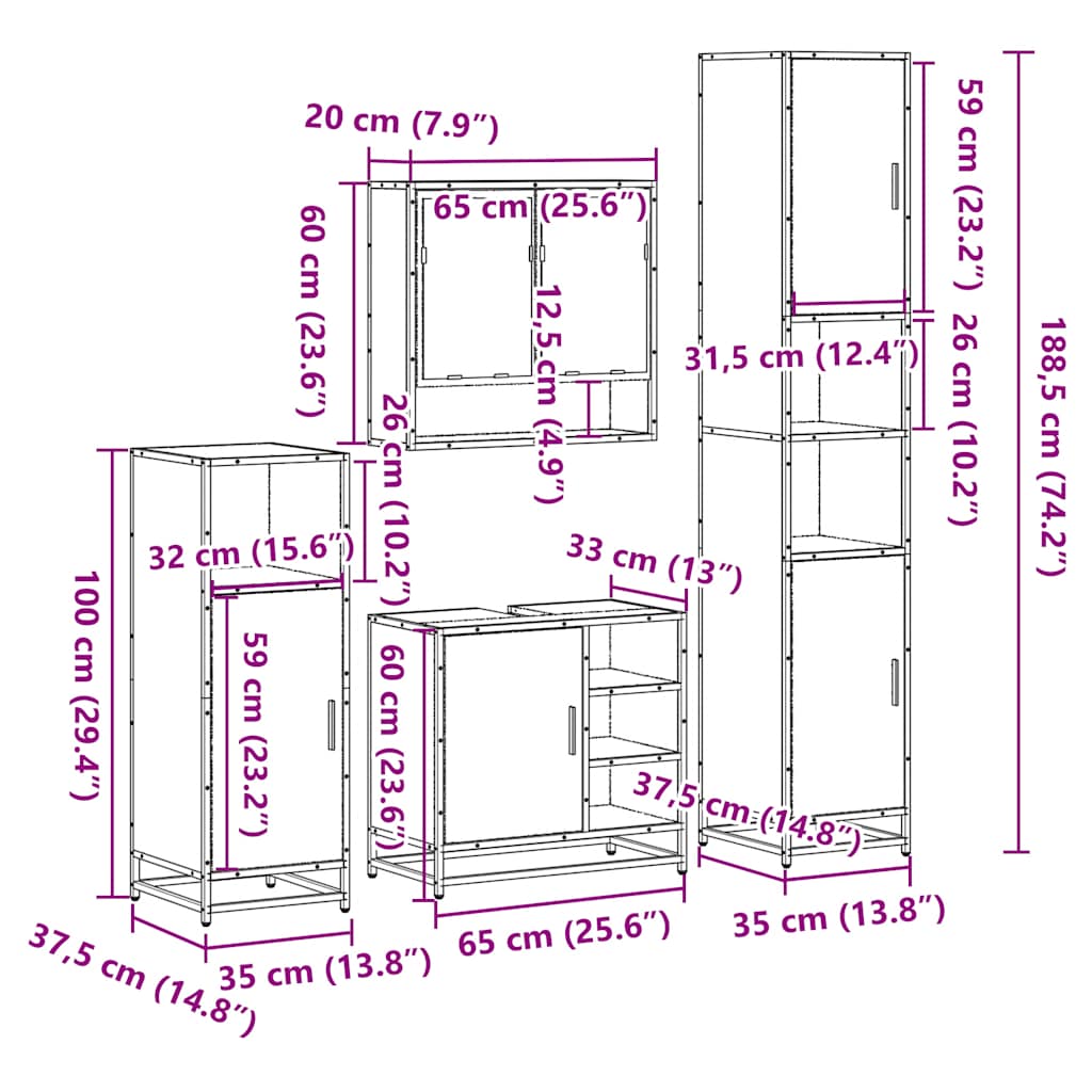 4-tlg. Badmöbel-Set Räuchereiche Holzwerkstoff