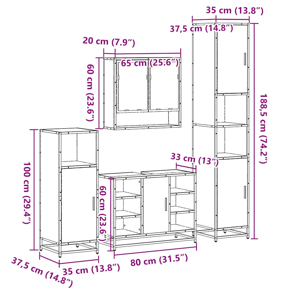 4-tlg. Badmöbel-Set Sonoma-Eiche Holzwerkstoff