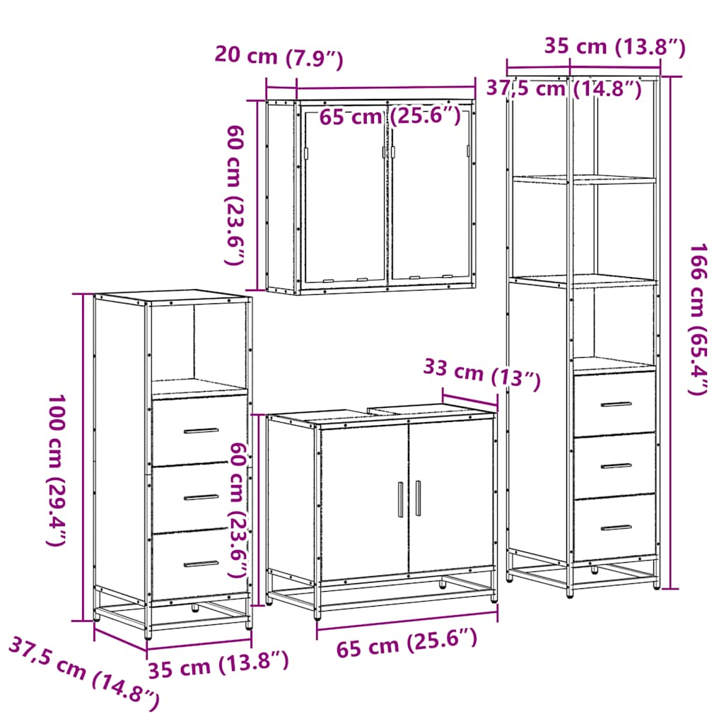 4-tlg. Badmöbel-Set Sonoma-Eiche Holzwerkstoff