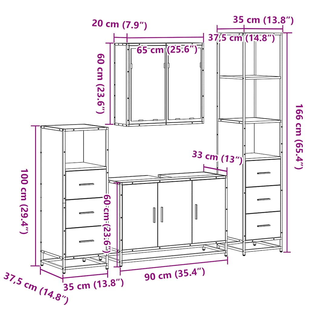 4-tlg. Badmöbel-Set Schwarz Holzwerkstoff