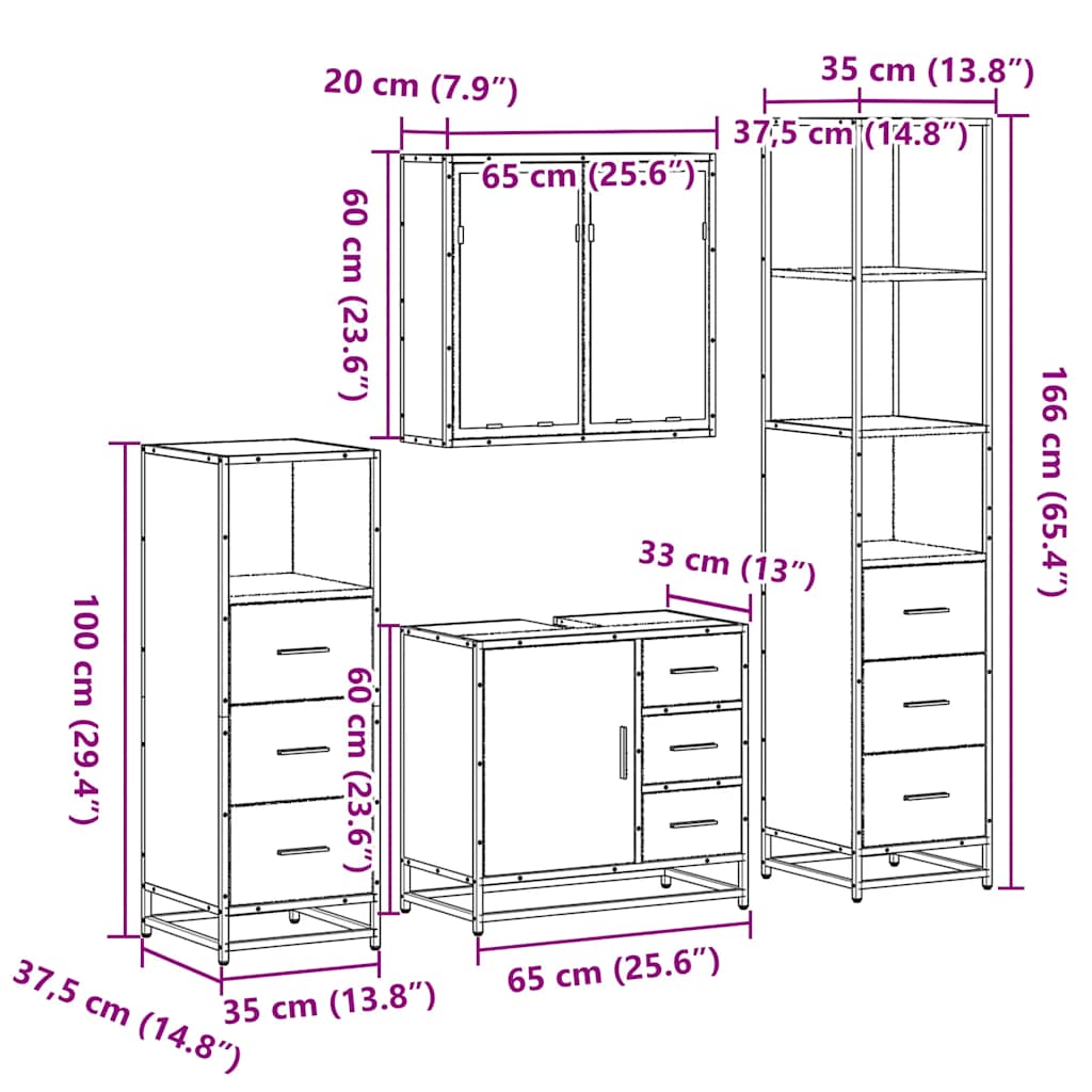 4-tlg. Badmöbel-Set Schwarz Holzwerkstoff