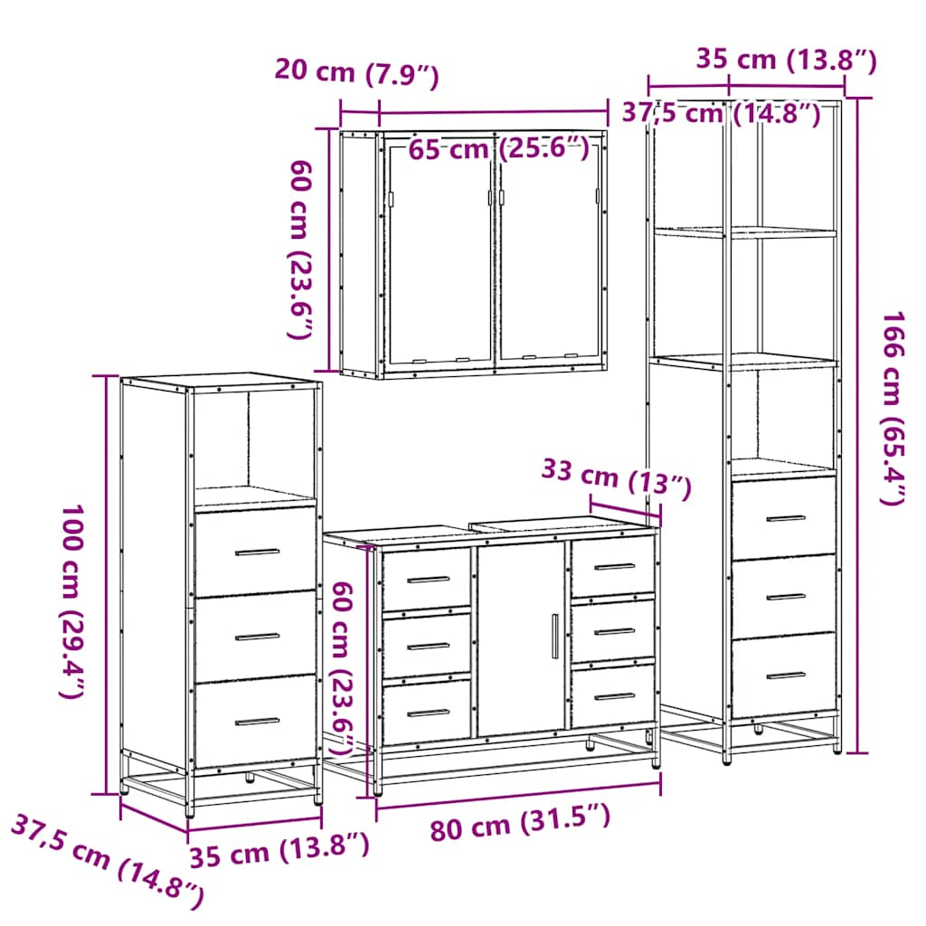 4-tlg. Badmöbel-Set Braun Eichen-Optik Holzwerkstoff