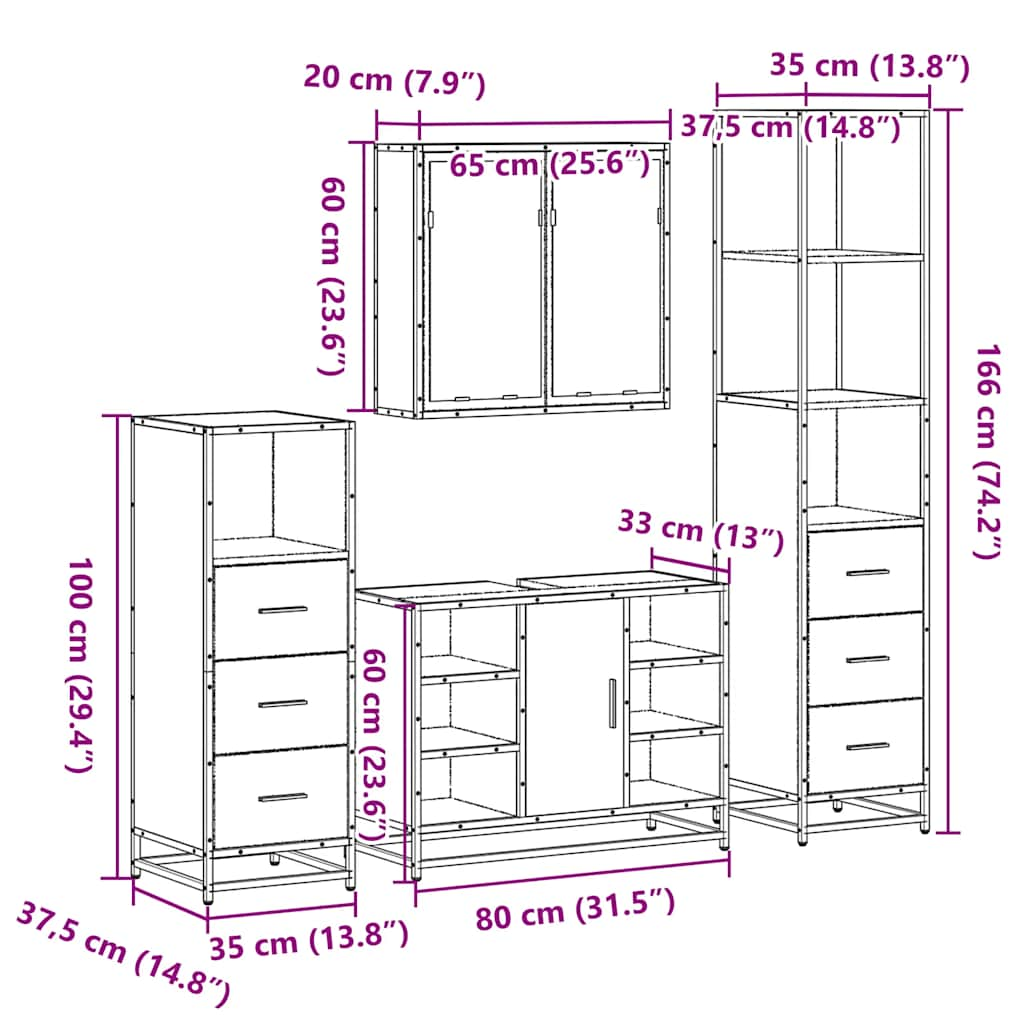 4-tlg. Badmöbel-Set Braun Eichen-Optik Holzwerkstoff