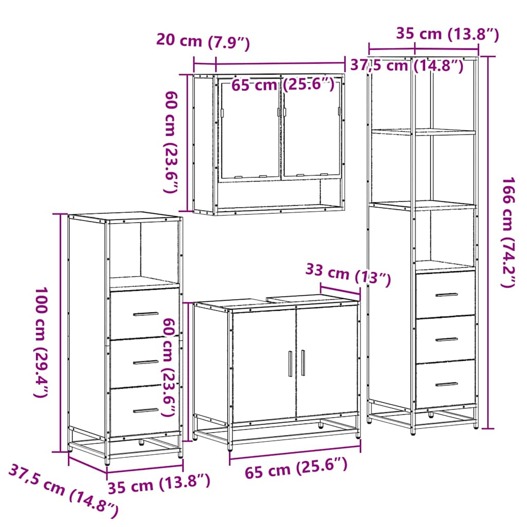 4-tlg. Badmöbel-Set Braun Eichen-Optik Holzwerkstoff