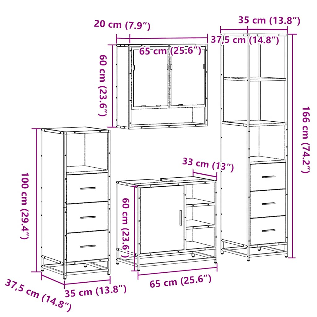 4-tlg. Badmöbel-Set Räuchereiche Holzwerkstoff