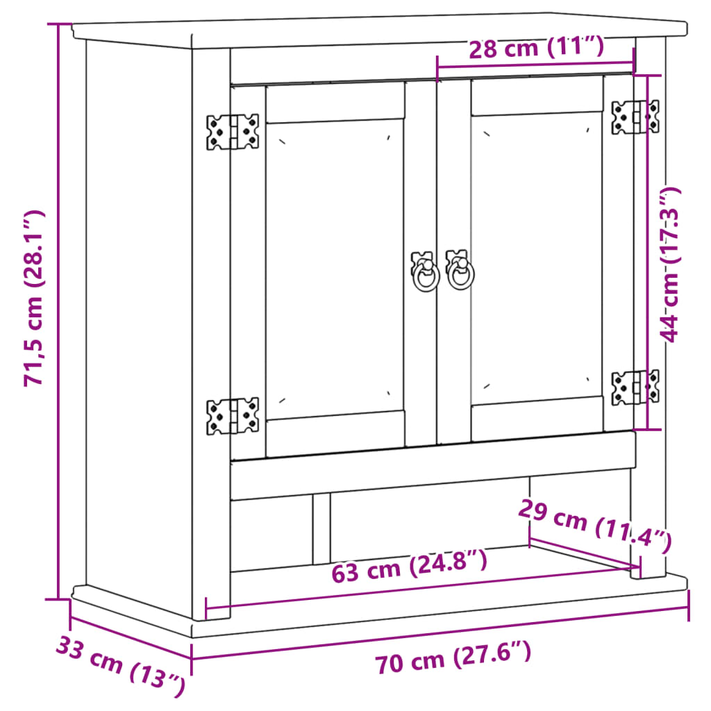 Bad-Wandschrank Corona 70x33x71,5 cm Massivholz Kiefer