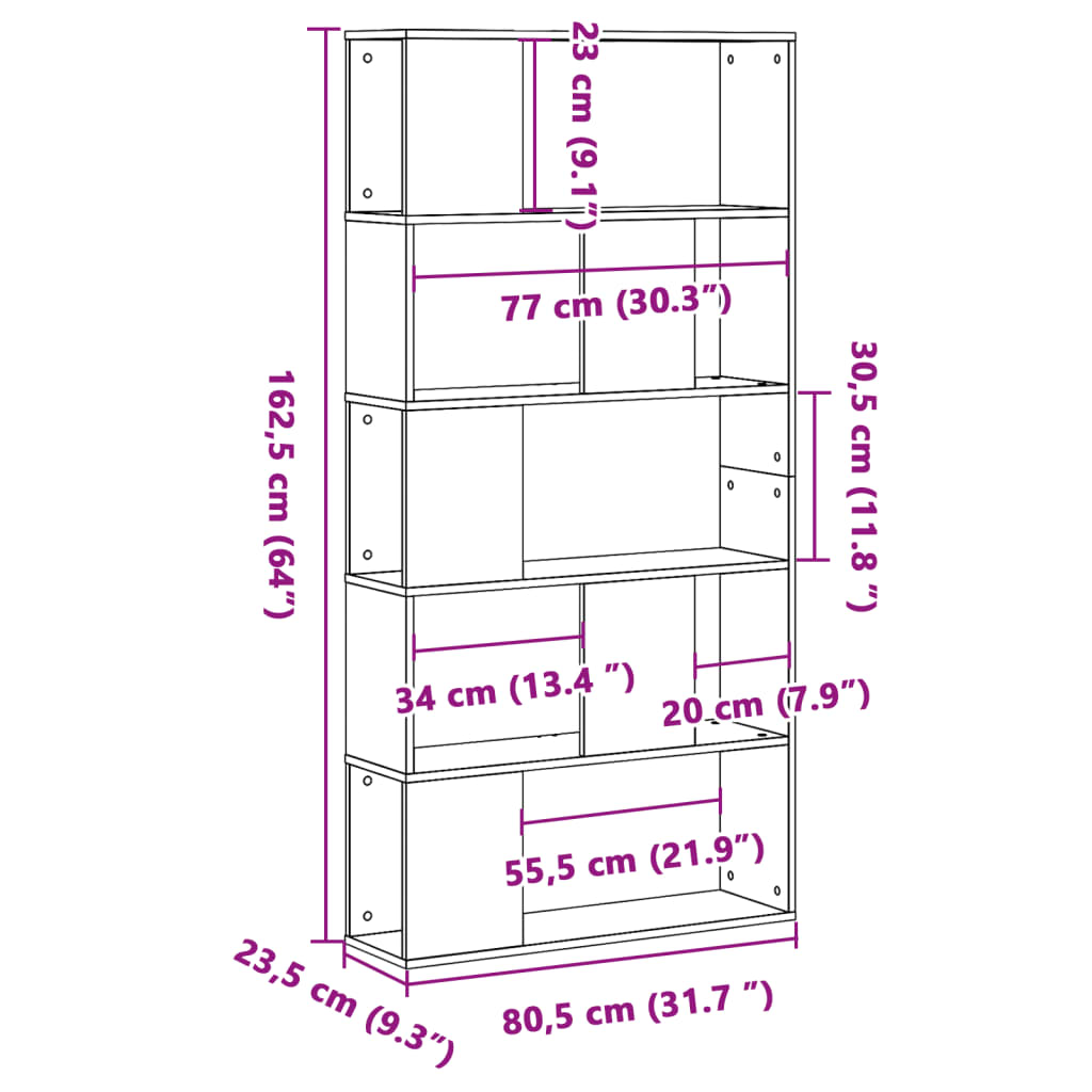 Bücherregal 5 Böden Sonoma-Eiche 80,5x23,5x162,5 Holzwerkstoff