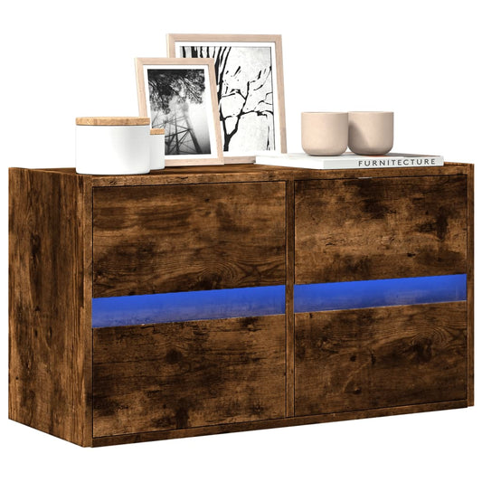 TV-Wandschrank mit LED-Beleuchtung Räuchereiche 80x31x45 cm