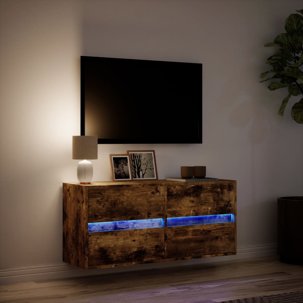 TV-Wandschrank mit LED-Beleuchtung Räuchereiche 100x31x45 cm