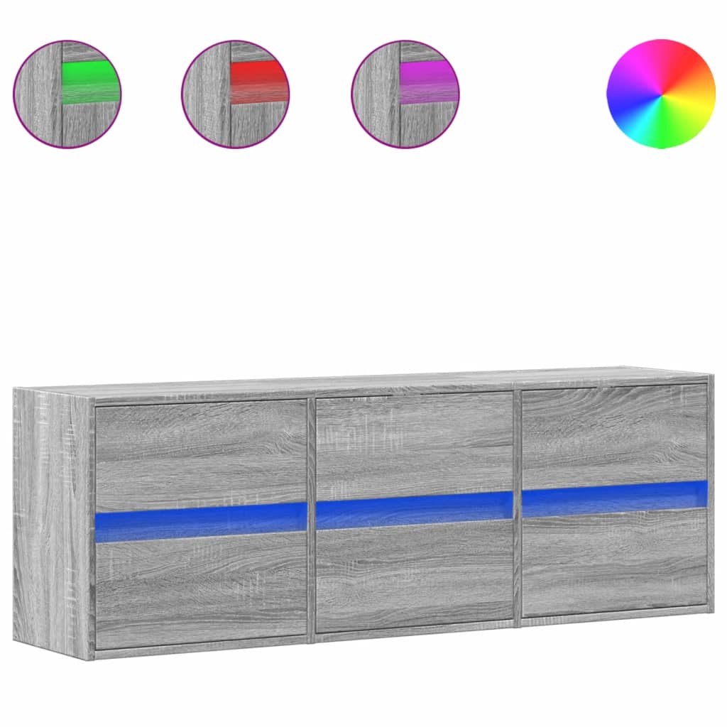 TV-Wandschrank mit LED-Beleuchtung Grau Sonoma 130x31x45 cm