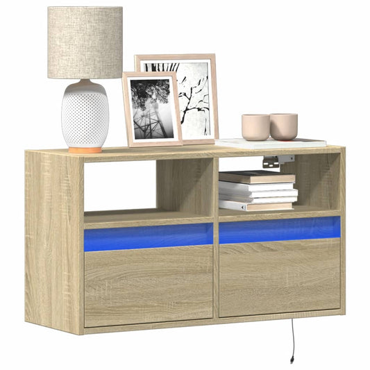 TV-Wandschrank mit LED-Beleuchtung Sonoma-Eiche 80x31x45 cm