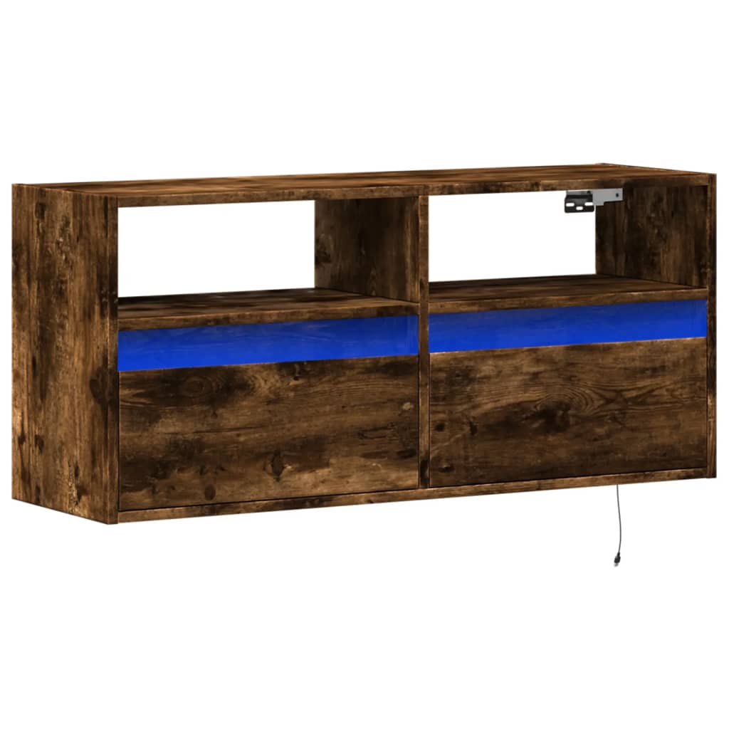 TV-Wandschrank mit LED-Beleuchtung Räuchereiche 100x31x45 cm