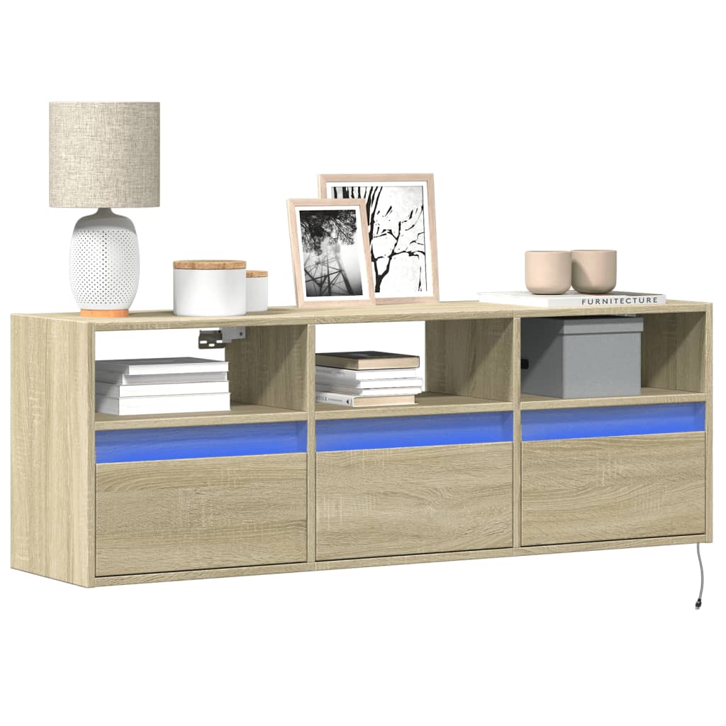 TV-Wandschrank mit LED-Beleuchtung Sonoma-Eiche 130x31x45 cm