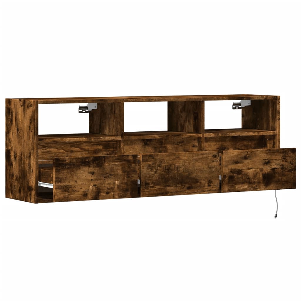 TV-Wandschrank mit LED-Beleuchtung Räuchereiche 130x31x45 cm