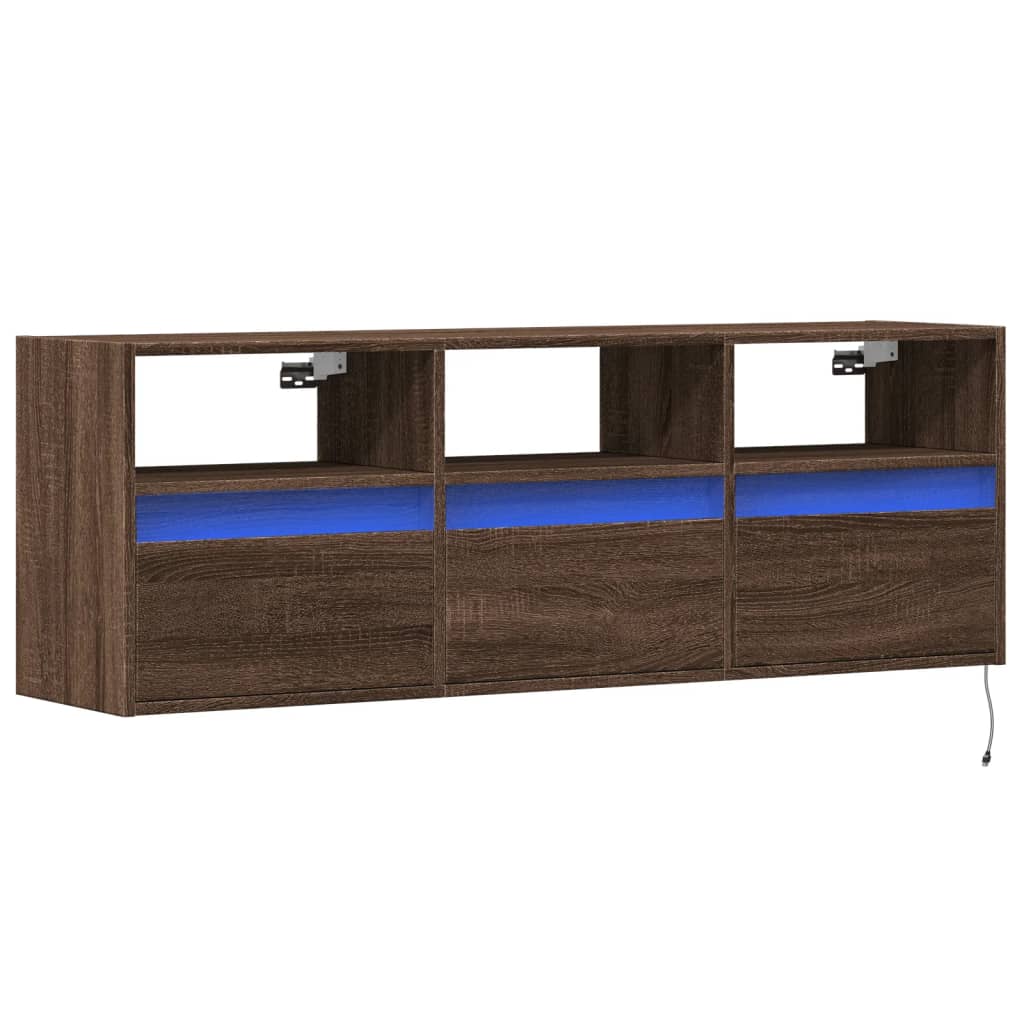 TV-Wandschrank LED-Beleuchtung Braun Eichen-Optik 130x31x45 cm