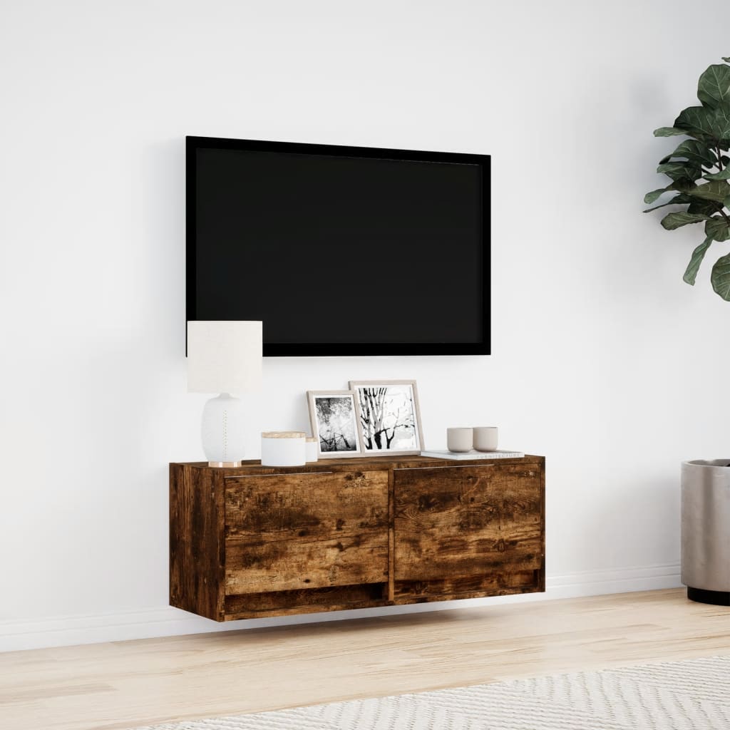 TV-Wandschrank mit LED-Beleuchtung Räuchereiche 100x31x35 cm