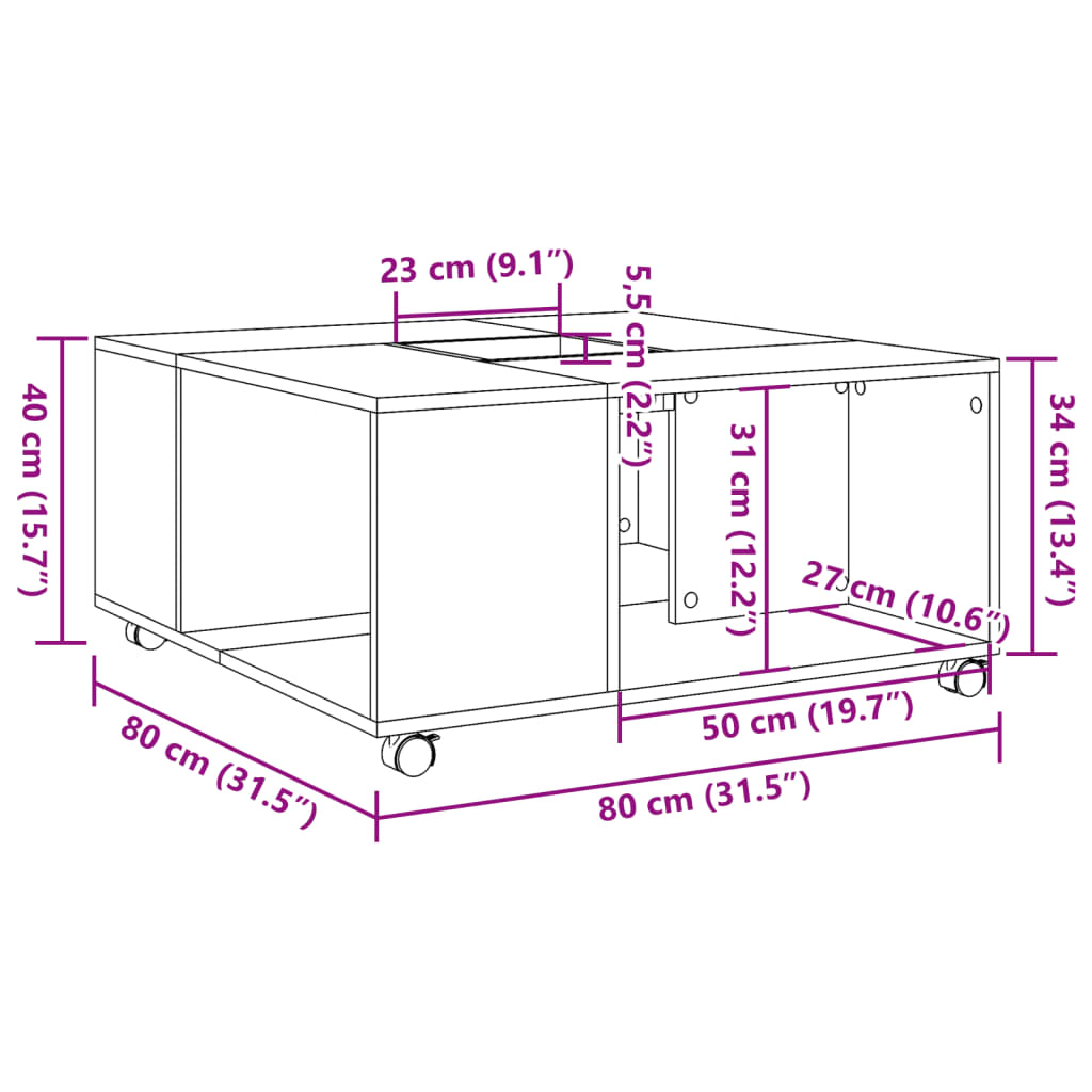 Couchtisch Grau Sonoma 80x80x40 cm Holzwerkstoff