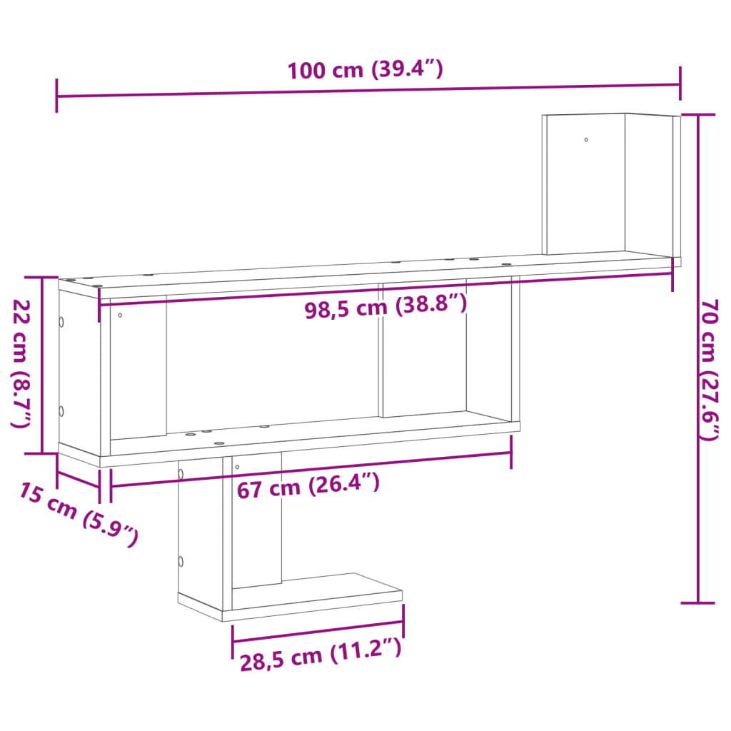 Wandregal Sonoma-Eiche 100x15x70 cm Holzwerkstoff