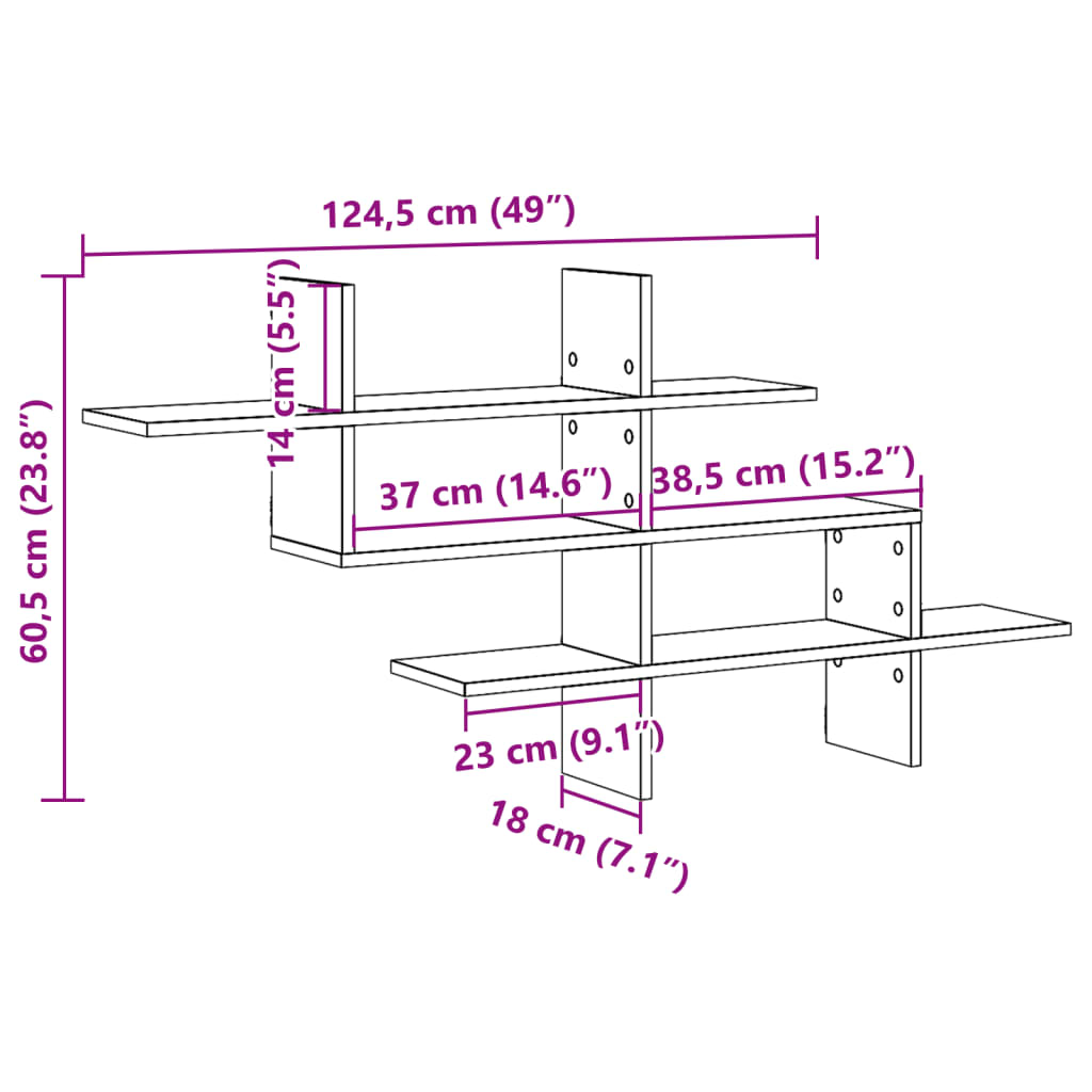 Wandregal Betongrau 124,5x18x60,5 cm Holzwerkstoff