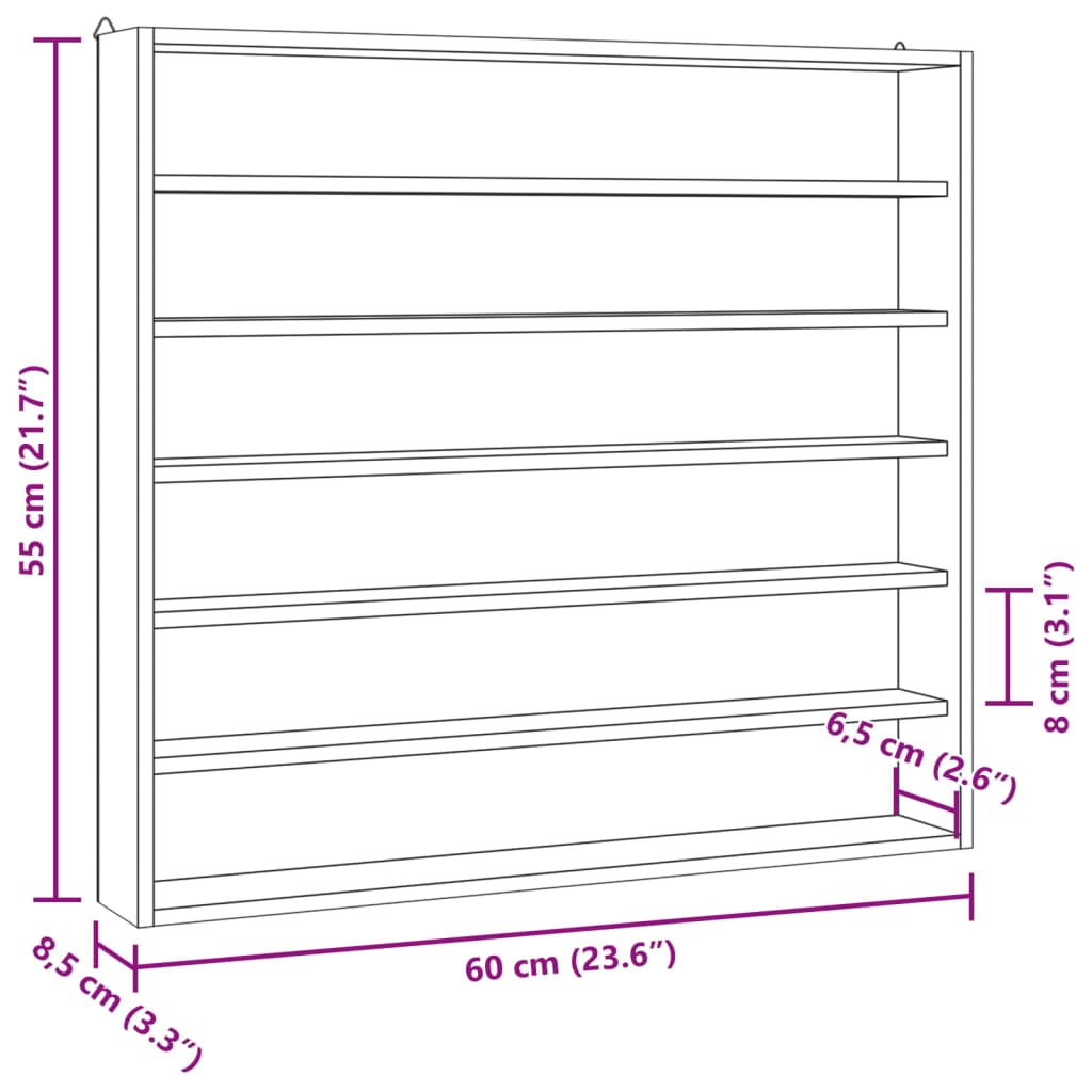 Hängevitrine mit 6 Fächern 60x8,5x55 cm