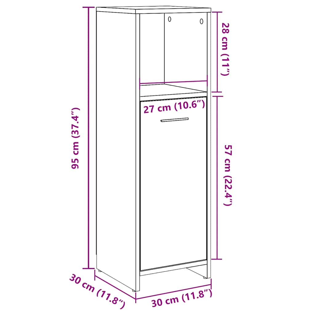 Badezimmerschrank Betongrau 30x30x95 cm Holzwerkstoff