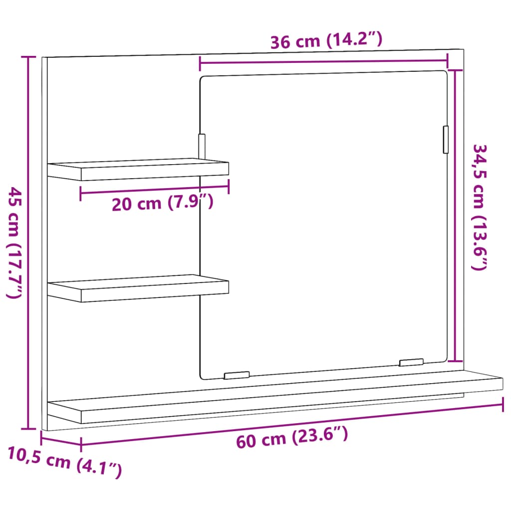 Badspiegel mit Ablagen Betongrau 60x10,5x45 cm