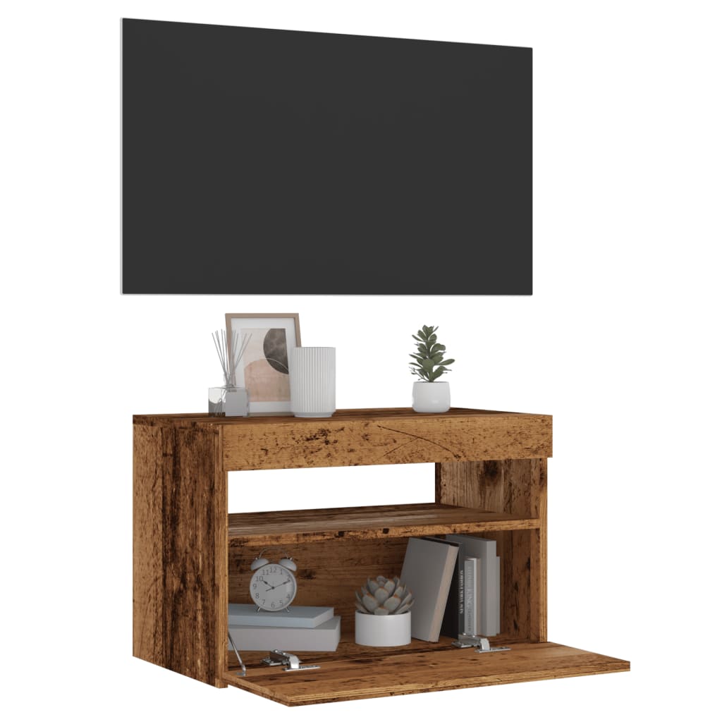 TV-Schrank mit LED-Leuchten Altholz-Optik 60x35x40 cm