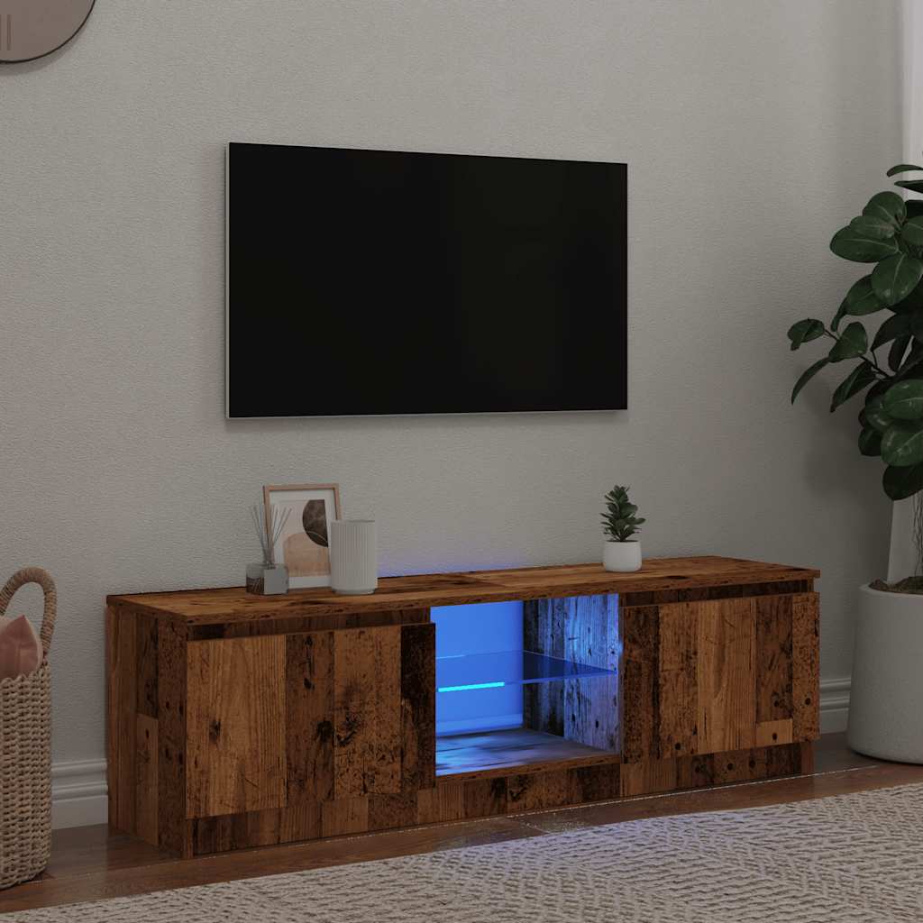 TV-Schrank mit LED-Leuchten Altholz-Optik 140x40x35,5 cm