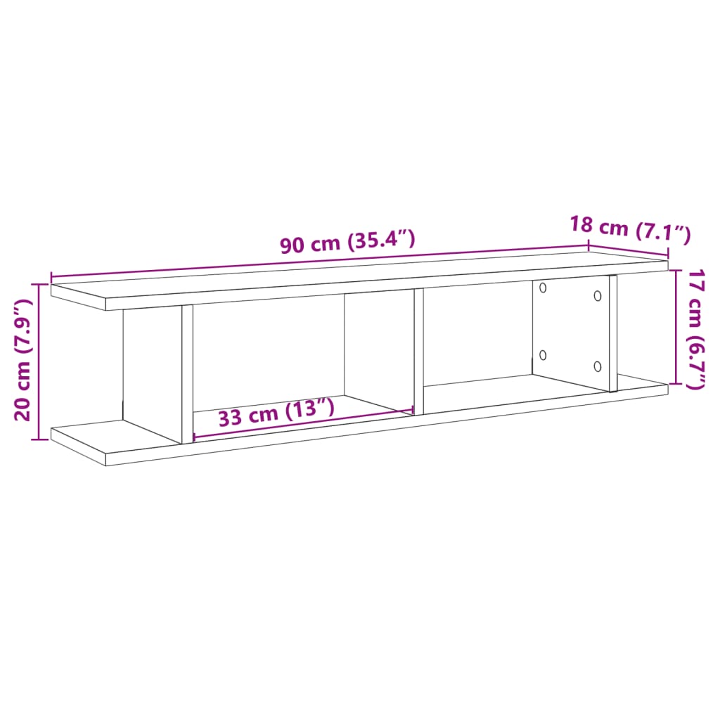 Wandregale 2 Stk. Artisan-Eiche 90x18x20 cm Holzwerkstoff