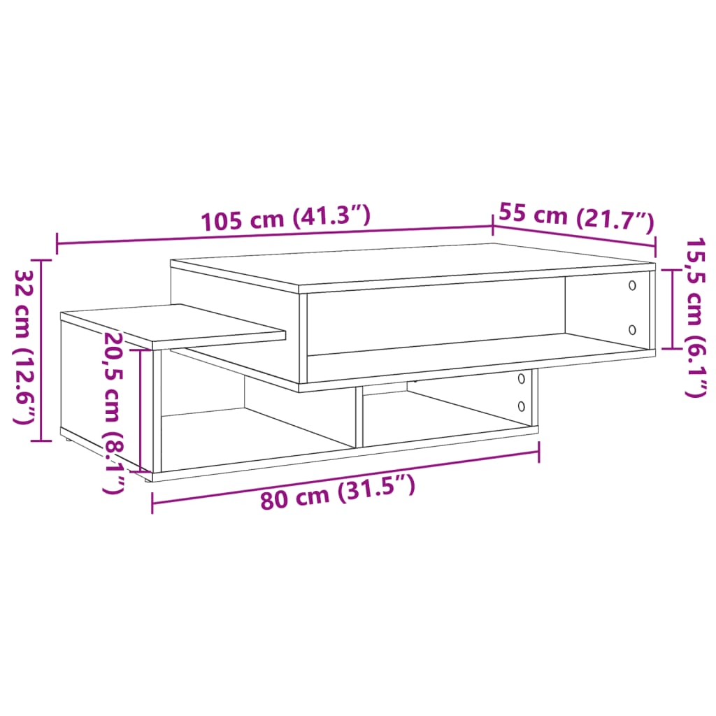 Couchtisch Artisan-Eiche 105x55x32 cm Holzwerkstoff