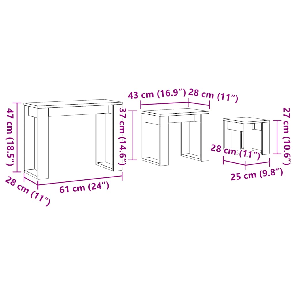 Satztische 3 Stk. Artisan-Eiche Holzwerkstoff