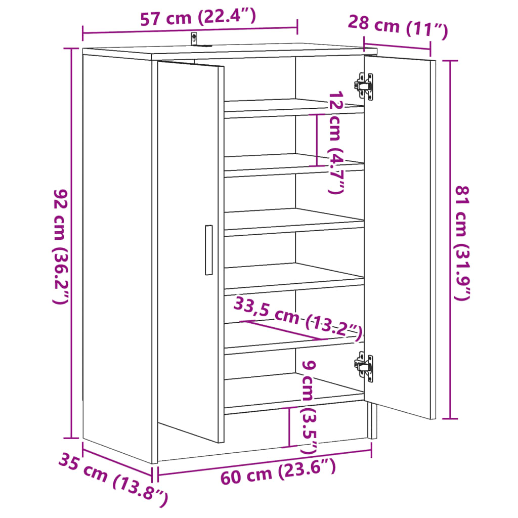 Schuhschrank Artisan-Eiche 60x35x92 cm Holzwerkstoff