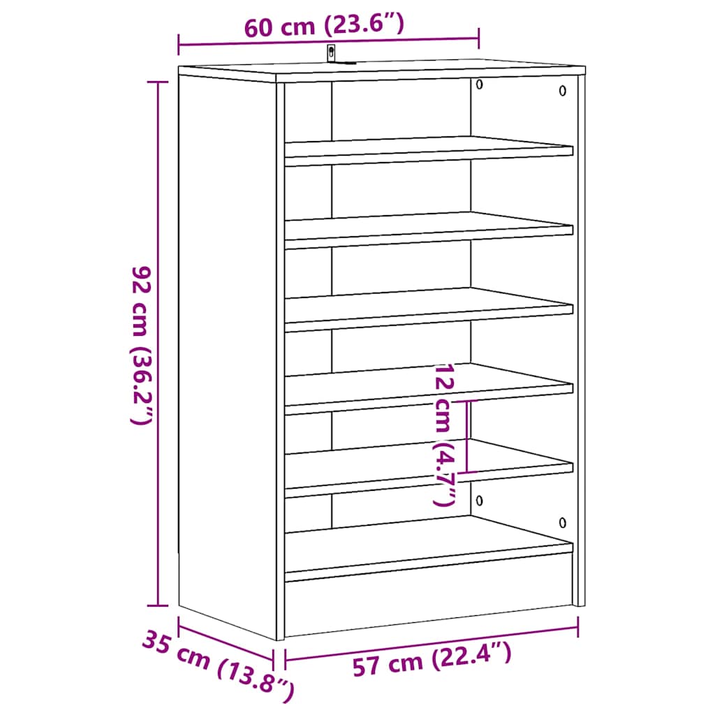 Schuhschrank Artisan-Eiche 60x35x92 cm Holzwerkstoff