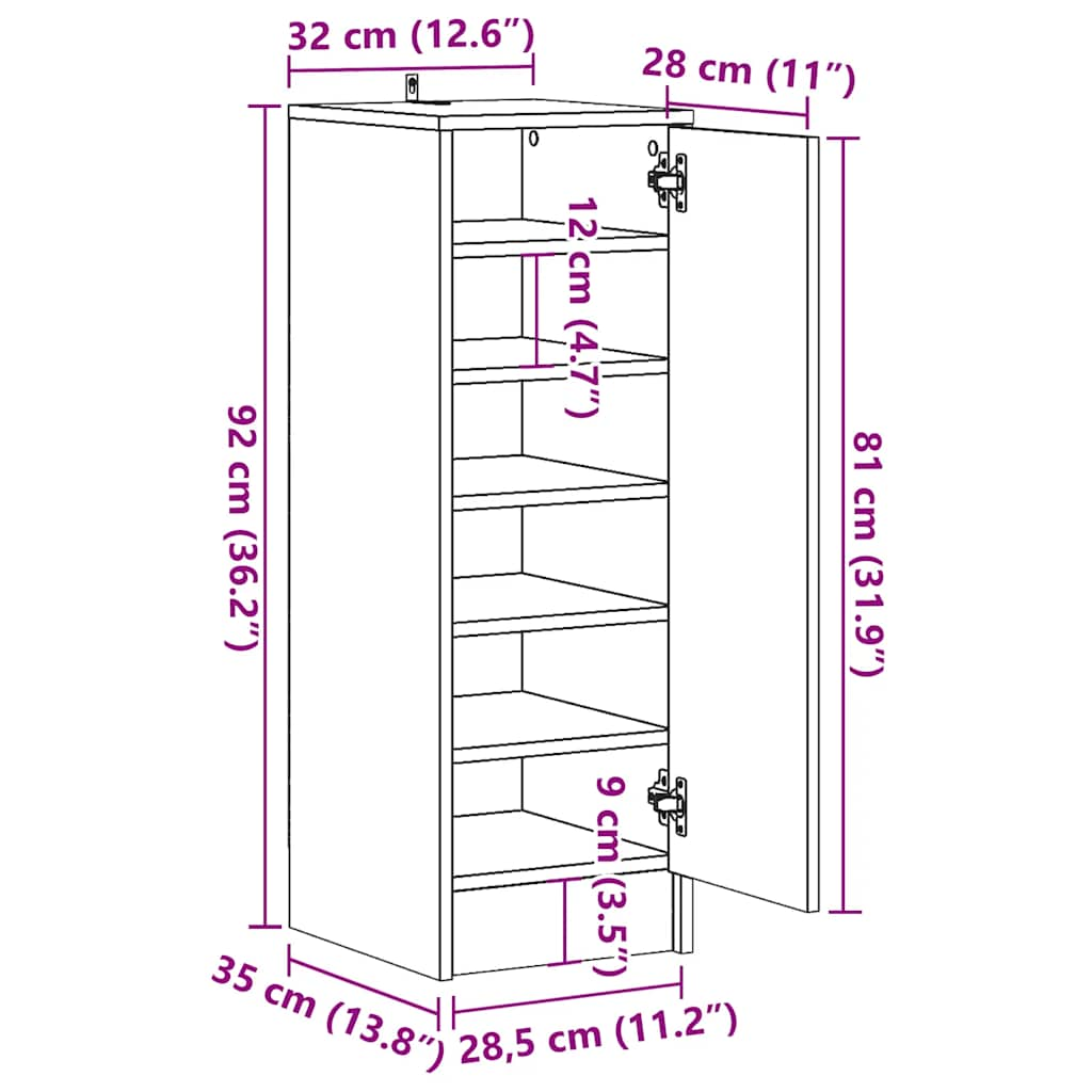 Schuhschrank Altholz-Optik 32x35x92 cm Holzwerkstoff