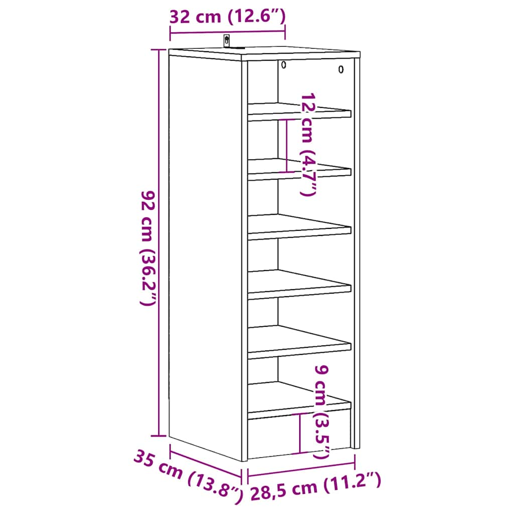 Schuhschrank Artisan-Eiche 32x35x92 cm Holzwerkstoff