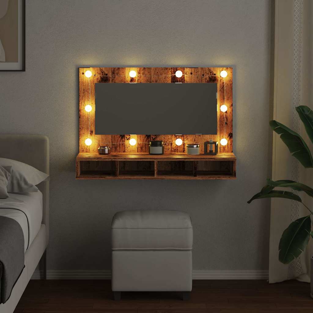 Spiegelschrank mit LED Altholz 90x31,5x62 cm