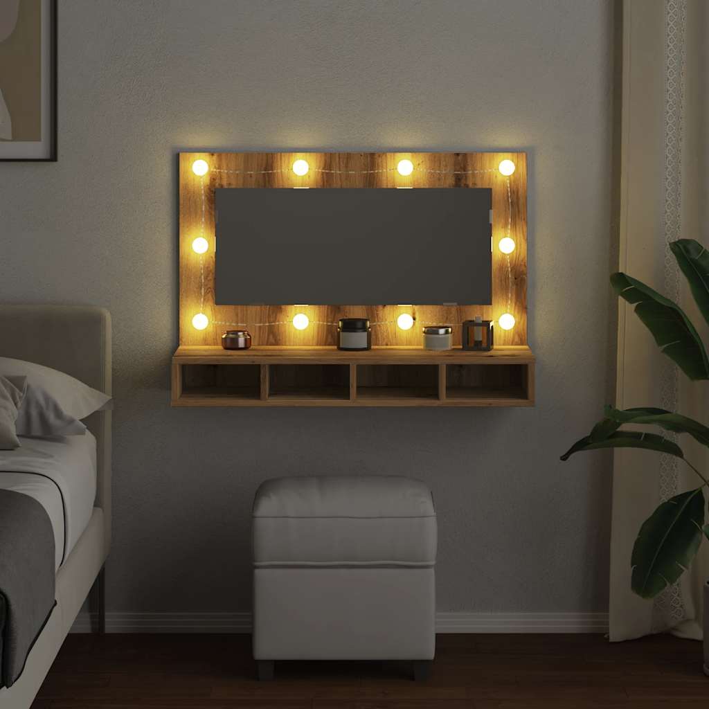 Spiegelschrank mit LED Artisan Eichen-Optik 90x31,5x62 cm