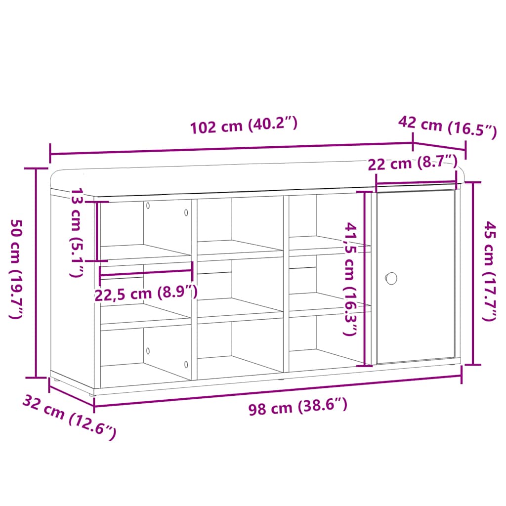 Schuhbank Artisan-Eiche 102x32x50 cm Holzwerkstoff