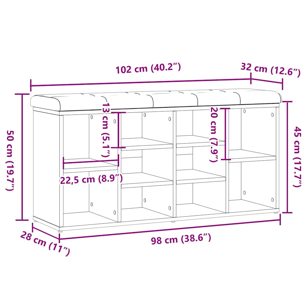 Schuhbank Artisan-Eiche 102x32x50 cm Holzwerkstoff