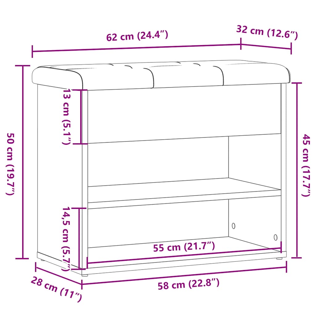 Schuhbank Artisan-Eiche 62x32x50 cm Holzwerkstoff