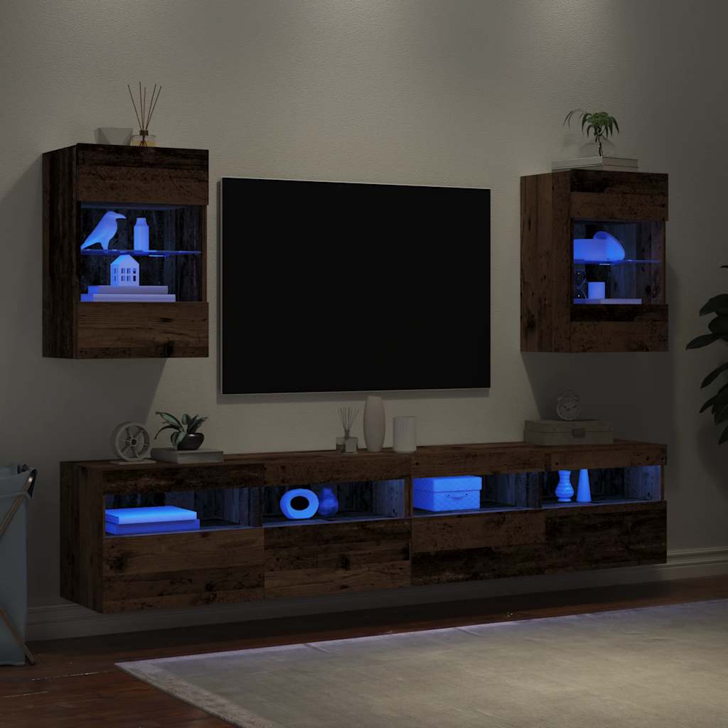 TV-Wandschränke mit LED-Leuchten 2 Stk. Altholz-Optik