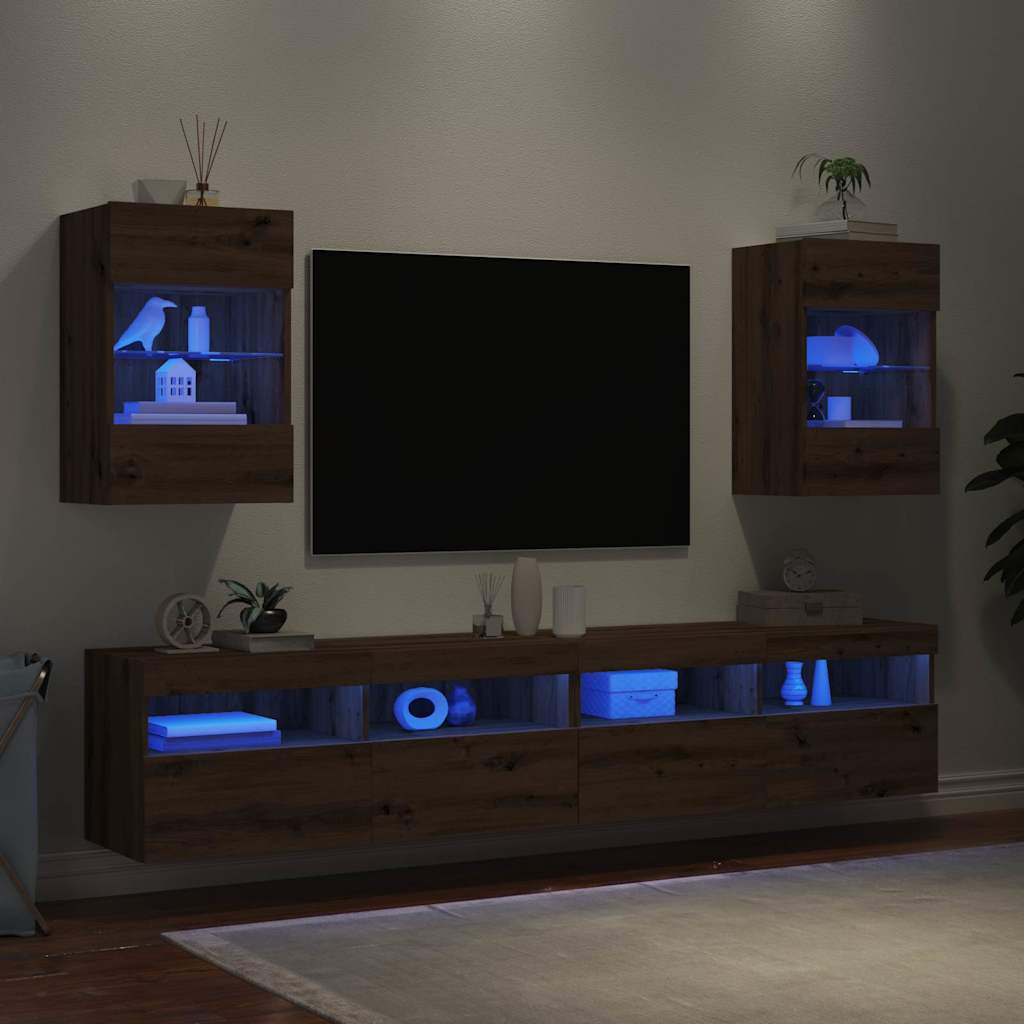 TV-Wandschränke mit LED-Leuchten 2 Stk. Artisan-Eiche