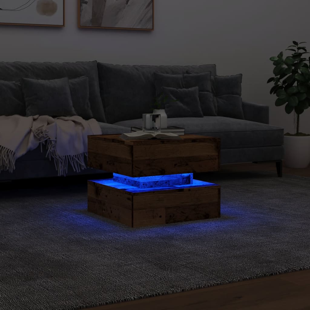 Couchtisch mit LED-Leuchten Altholz-Optik 50x50x40 cm