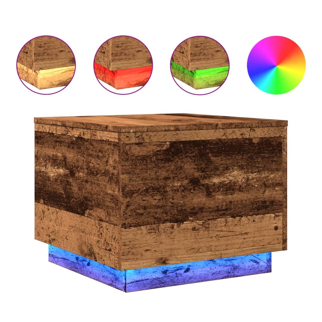 Couchtisch mit LED-Leuchten Altholz-Optik 50x50x40 cm