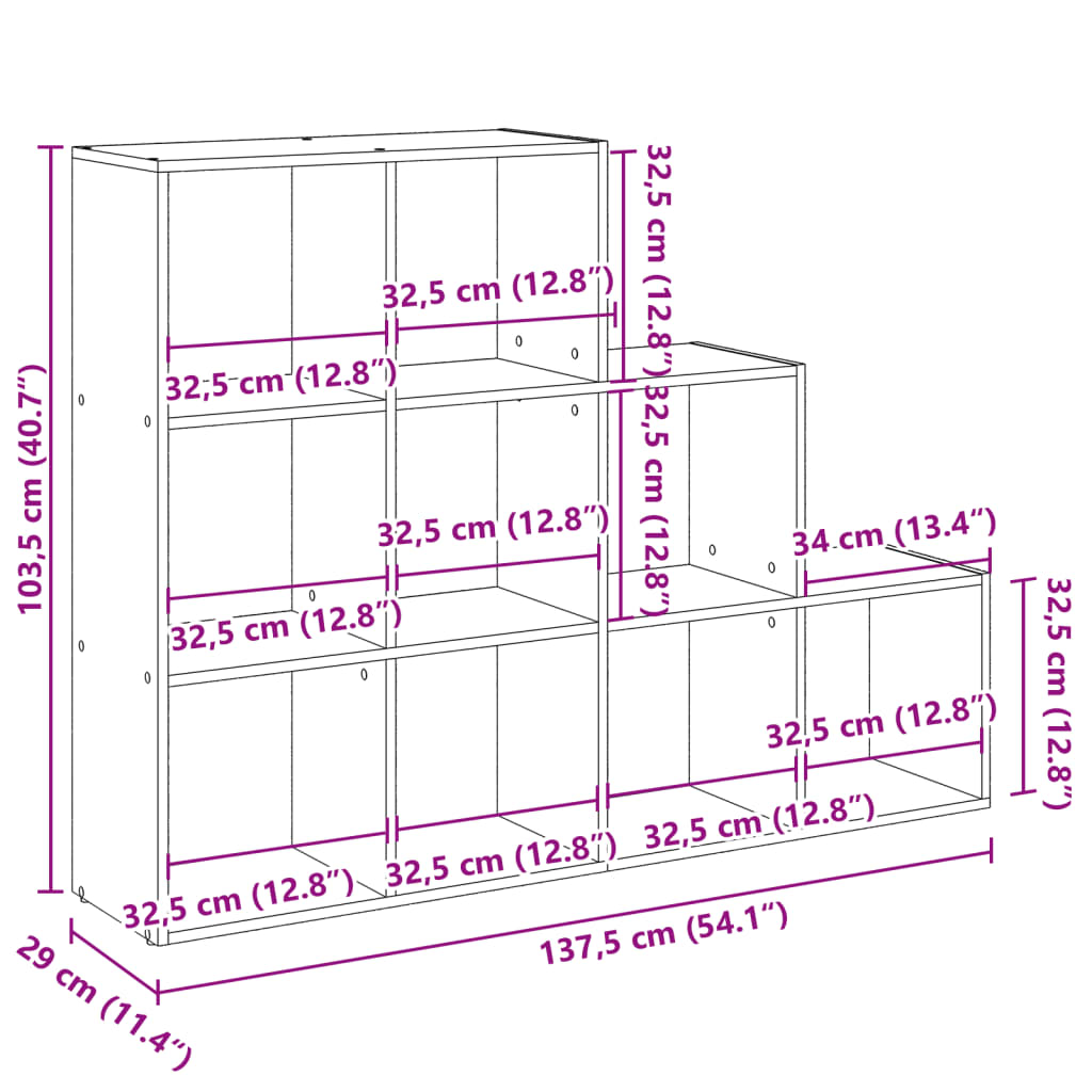 Raumteiler-Bücherregal 3 Stufen Sonoma-Eiche 137,5x29x103,5 cm