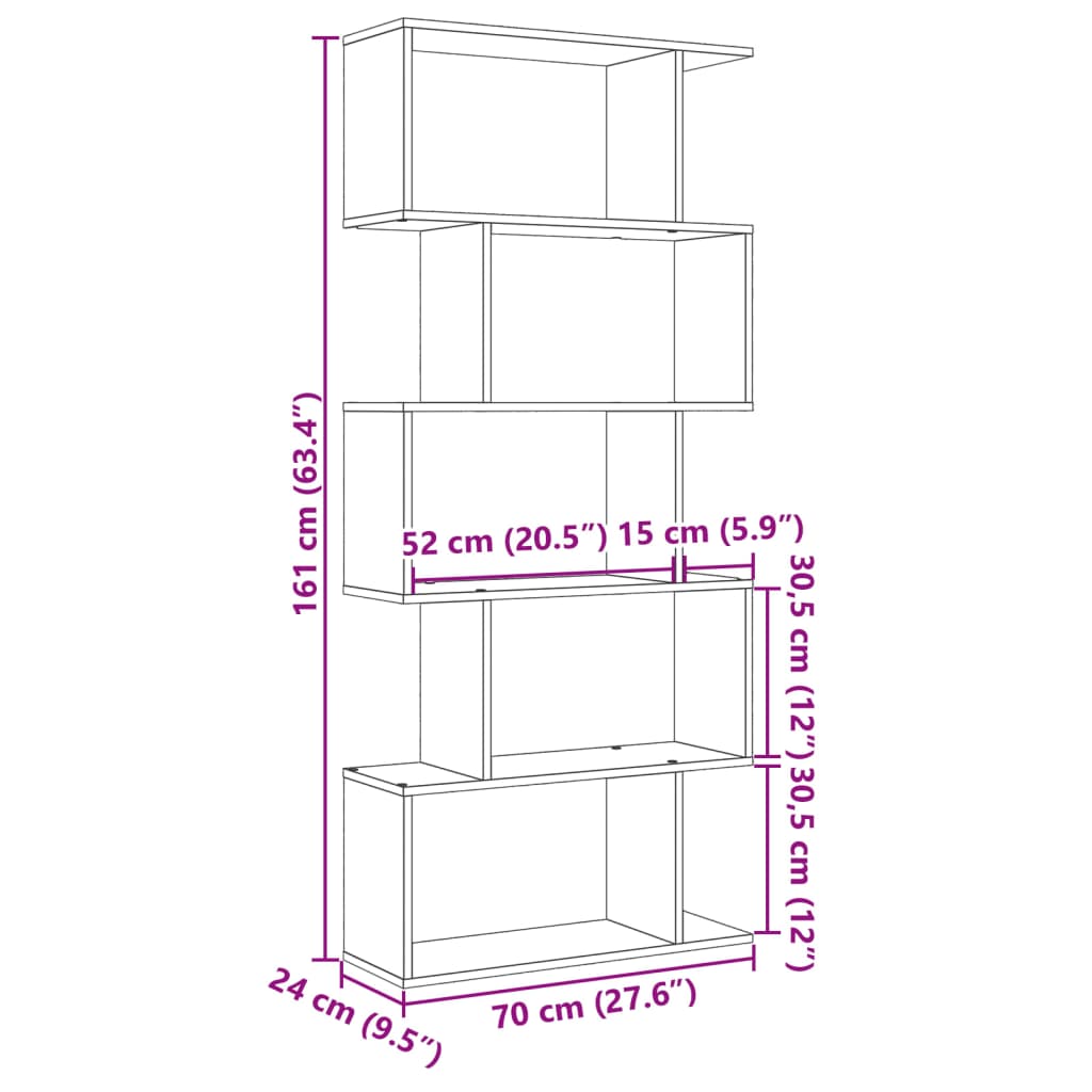 Raumteiler-Bücherregal 5 Etagen Grau Sonoma 70x24x161 cm