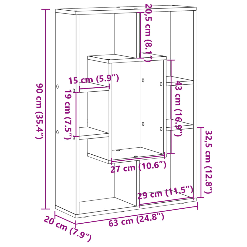 Bücherregal Braun Eichen-Optik 63x20x90 cm Holzwerkstoff