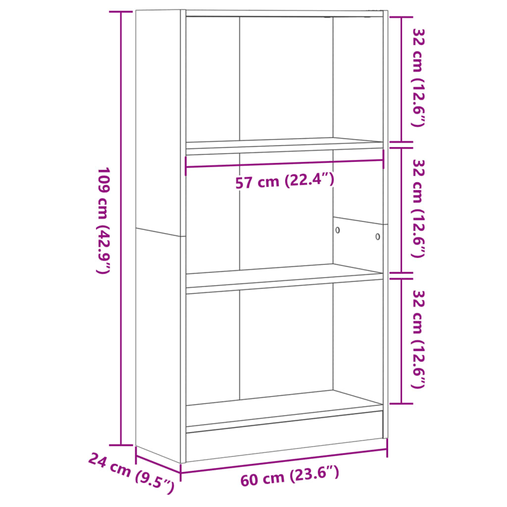 Bücherregal Betongrau 60x24x109 cm Holzwerkstoff