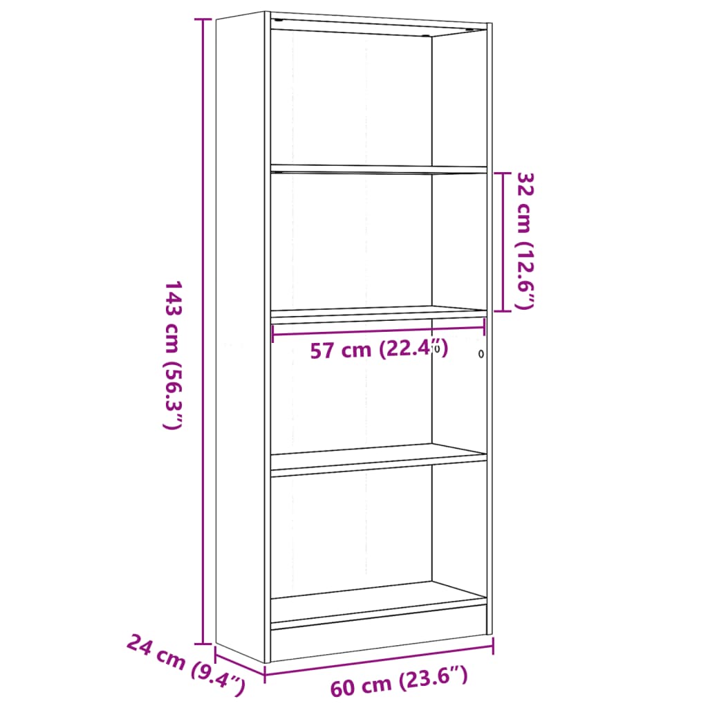 Bücherregal Grau Sonoma 60x24x143 cm Holzwerkstoff