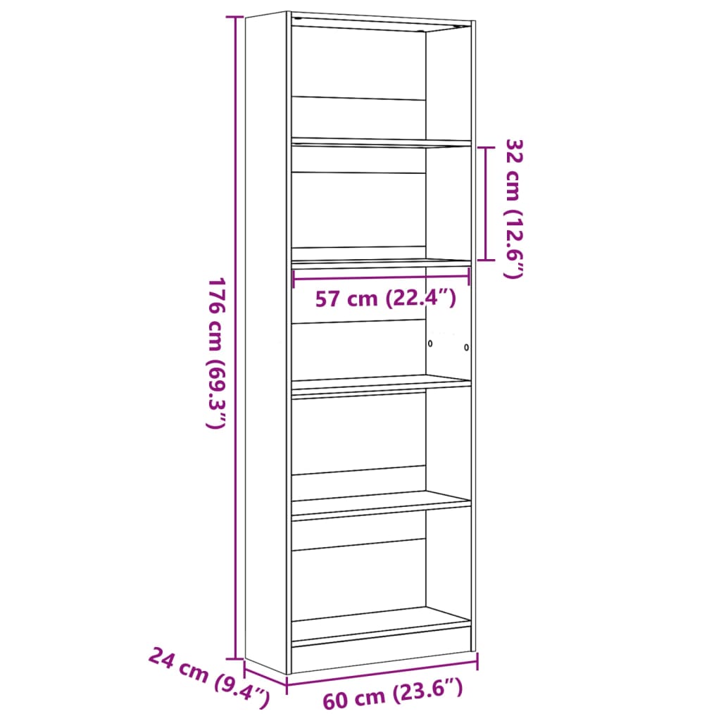 Bücherregal Schwarz 60x24x176 cm Holzwerkstoff